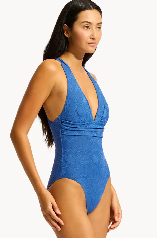 One Pieces|Seafolly Oasis Cross Back One Piece Marine
