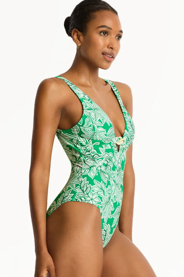 One Pieces|Sea Level Palmera Chain Link Longline One Piece Green