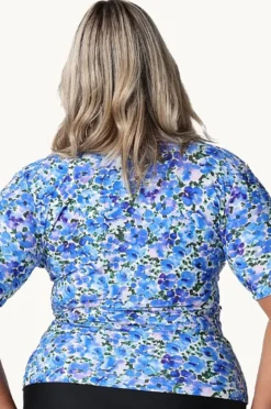 Rashies & Sunsuits|Capriosca Pansy Short Sleeve Zip Suntop White/purple