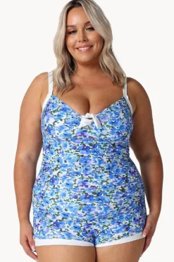 One Pieces|Capriosca Pansy Tie Front Boyleg One Piece White/purple