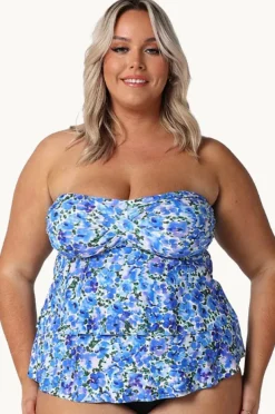 Tankini Tops|Capriosca Pansy Tiered Bandeau Tankini Separate White/Purple