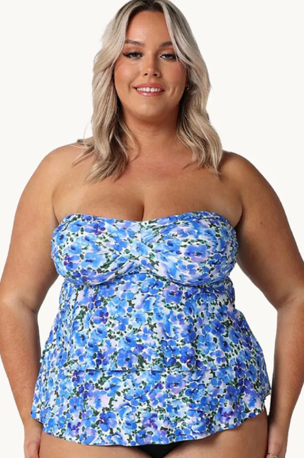 Tankini Tops|Capriosca Pansy Tiered Bandeau Tankini Separate White/Purple