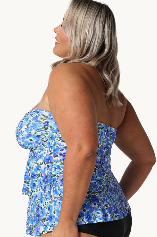 Tankini Tops|Capriosca Pansy Tiered Bandeau Tankini Separate White/Purple