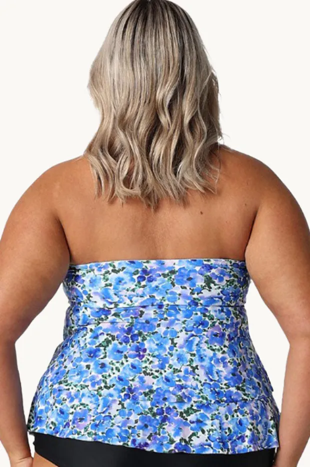 Tankini Tops|Capriosca Pansy Tiered Bandeau Tankini Separate White/Purple