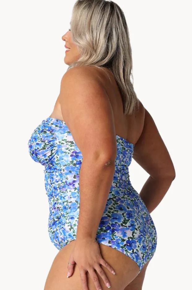 One Pieces|Capriosca Pansy Twist Front Bandeau One Piece White/purple