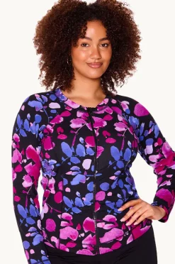 Rashies & Sunsuits|Genevieve Paper Flowers Long Sleeve Suntop Black/Purple