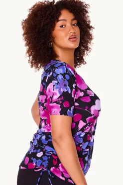 Rashies & Sunsuits|Genevieve Paper Flowers Short Sleeve Suntop Black/purple