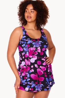 One Pieces|Genevieve Paper Flowers Swim Dress Black/purple