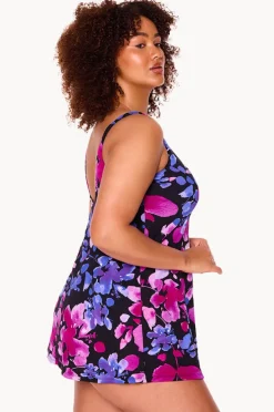 One Pieces|Genevieve Paper Flowers Swim Dress Black/purple