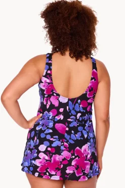 One Pieces|Genevieve Paper Flowers Swim Dress Black/purple