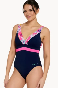 One Pieces|Zoggs Paradiso Square Back One Piece Navy/pink
