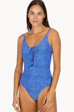 One Pieces|Baku Picnic Point Lace Up One Piece Electric