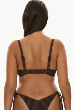 Bikini Tops|Raq Apparel Pinstripe GG/H Cup Balconette Bra Chocolate