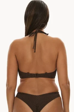 Bikini Tops|Raq Apparel Pinstripe GG/H Cup Underwire Halter Chocolate