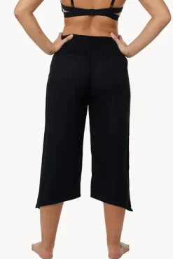 Pants|Go Girl Plain 3/4 Rouched Tie Pants Black