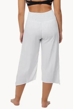 Pants|Go Girl Plain 3/4 Rouched Tie Pants White