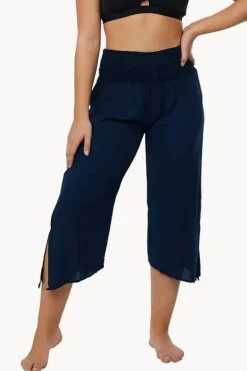 Pants|Go Girl Plain 3/4 Rouched Tie Pants Navy