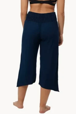 Pants|Go Girl Plain 3/4 Rouched Tie Pants Navy