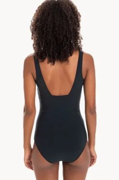 One Pieces|Togs Swimwear Plain Binded Square Neck One Piece BLACK
