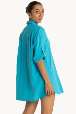 Overswim|Sunseeker Plain Button Through Shirt Blue