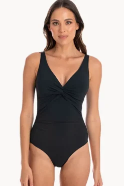 One Pieces|Togs Swimwear Plain Gathered Twist Front One Piece Black