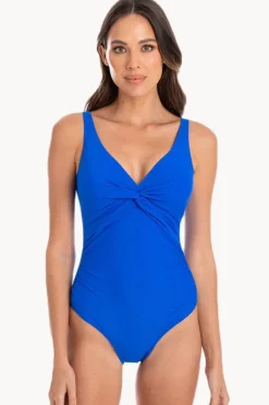 One Pieces|Togs Swimwear Plain Gathered Twist Front One Piece Cobalt