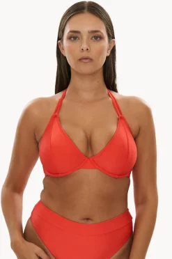 Bikini Tops|Raq Apparel Plain GG/H Cup Underwire Halter Tangerine