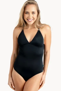 One Pieces|Salty Ink Plain Halter One Piece BLACK