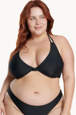 Bikini Tops|Raq Apparel Plain HH/I Cup Underwire Halter BLACK