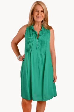 Dresses|Bodacious Plain Lombok Pleat Dress Jade
