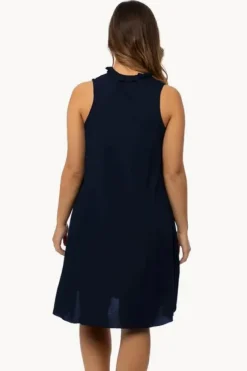 Dresses|Bodacious Plain Lombok Pleat Dress Navy