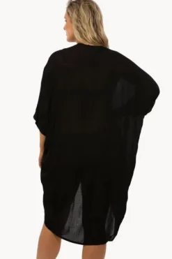 Tops|Sundrenched Plain Long Cape Black