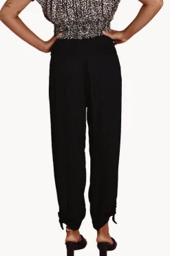 Pants|Go Girl Plain Long Rouched Tie Pants Black