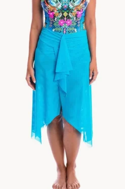 Sarongs|Togs Swimwear Plain Mesh Frill Skirt Turquoise