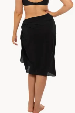 Sarongs|Capriosca Plain Mesh Long Sarong Black