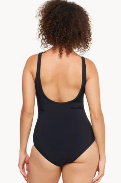 One Pieces|Togs Swimwear Plain Mesh Pleated High Neck One Piece BLACK