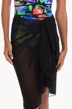 Sarongs|Togs Swimwear Plain Mesh Sarong Black