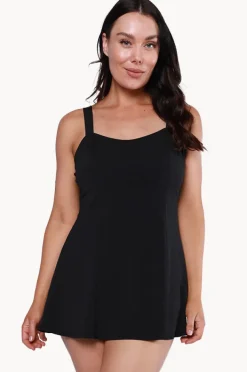 One Pieces|Capriosca Plain Panelled Swim Dress + Black