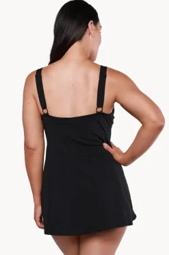 One Pieces|Capriosca Plain Panelled Swim Dress + Black