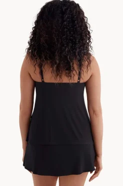 One Pieces|Longitude Plain Ruffle Skirtini Swim Dress BLACK