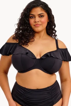 Bikini Tops|Elomi Swimwear Plain Sailing Ff Cup Ruffle Plunge Bra BLACK