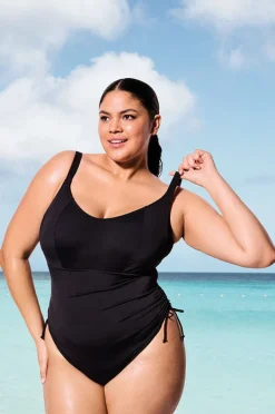 One Pieces|Elomi Swimwear Plain Sailing H Cup Adjustable Side One Piece BLACK