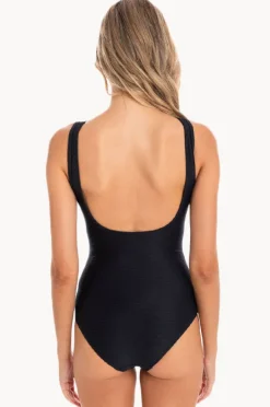 One Pieces|Togs Swimwear Plain Textured Mesh High Neck One Piece Black