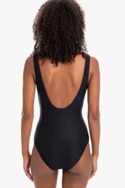 One Pieces|Togs Swimwear Plain Textured Round Neck One Piece Black