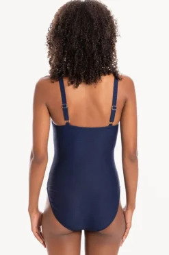One Pieces|Togs Swimwear Plain Textured Scoop Neck One Piece Navy
