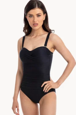 One Pieces|Togs Swimwear Plain Textured Twist Bandeau One Piece BLACK