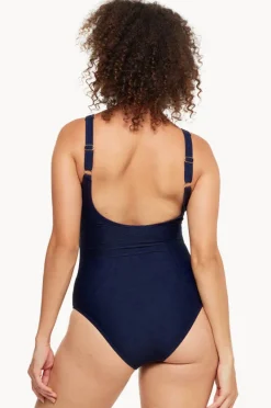 One Pieces|Togs Swimwear Plain Textured Twist Front One Piece Navy