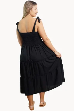 Dresses|Sundrenched Plain Tie Up Smock Dress Black