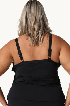 Tankini Tops|Capriosca Plain Tiered Frill Tankini Separate Black