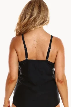 Tankini Tops|Capriosca Plain Tiered Frill Tankini Separate Black